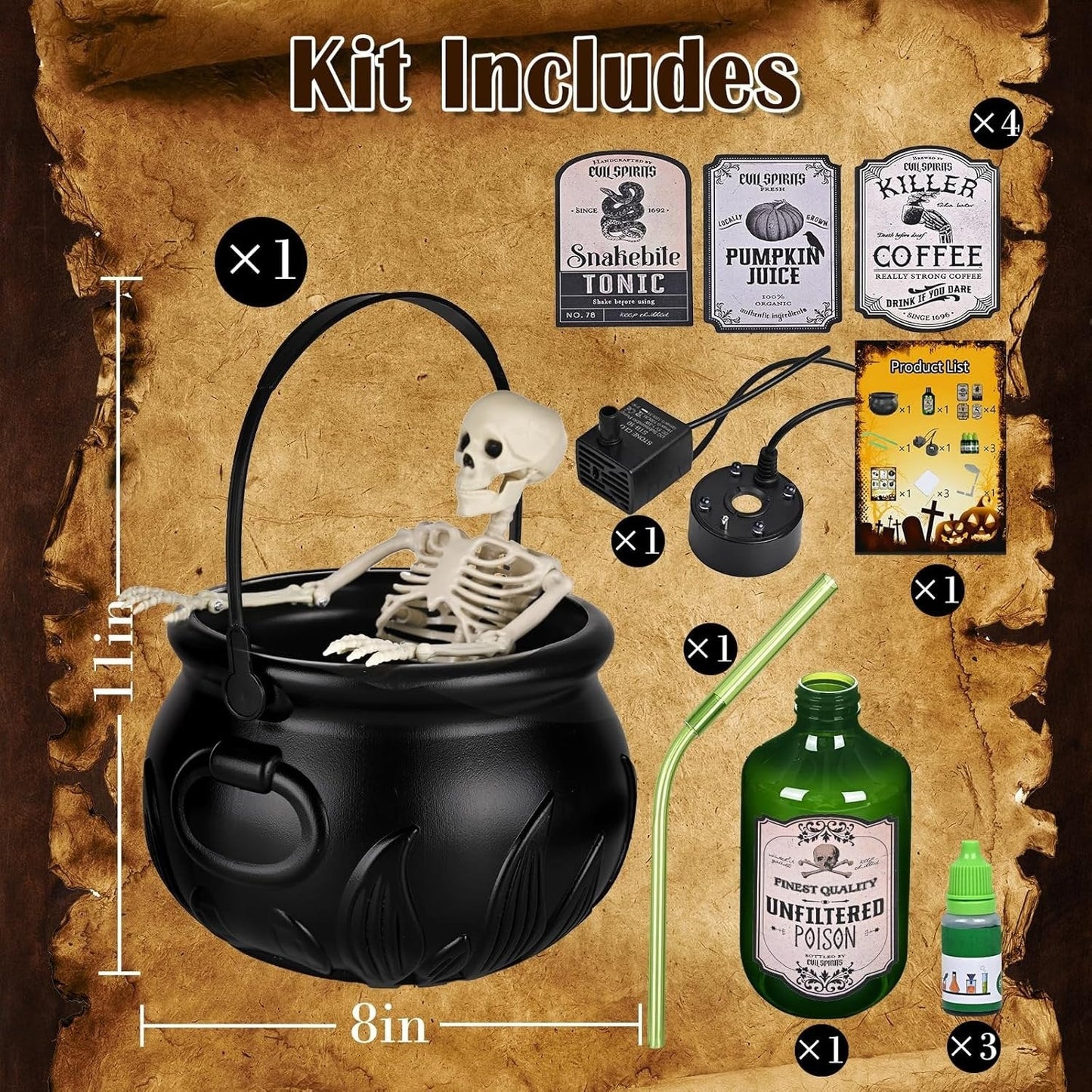 💀Halloween Cauldron Decor with Magic Floating Potion Bottles and Diffuser