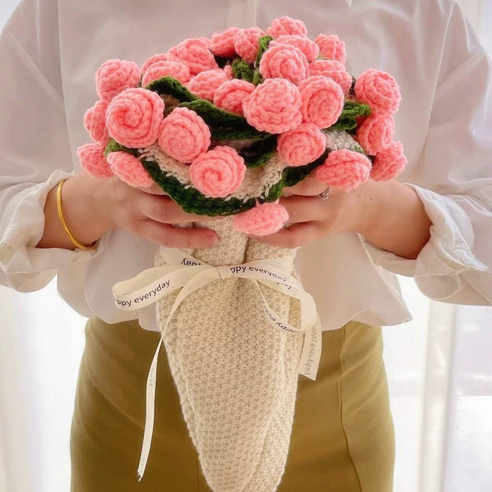 🎁 Hand-Knitted Rose Blanket DIY Kit & Ready-Made Gift