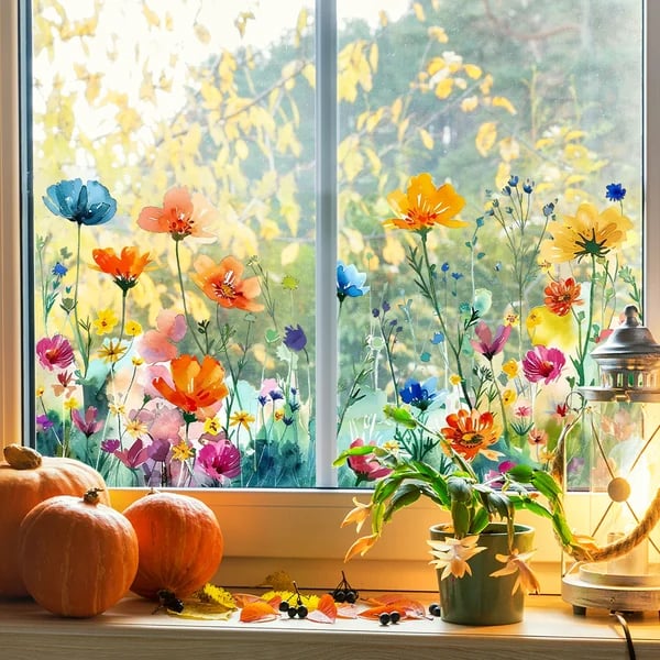 Last Day 50% OFF🔥 Colorful Floral Bouquet Window Sticker (Cut To Size Freely)
