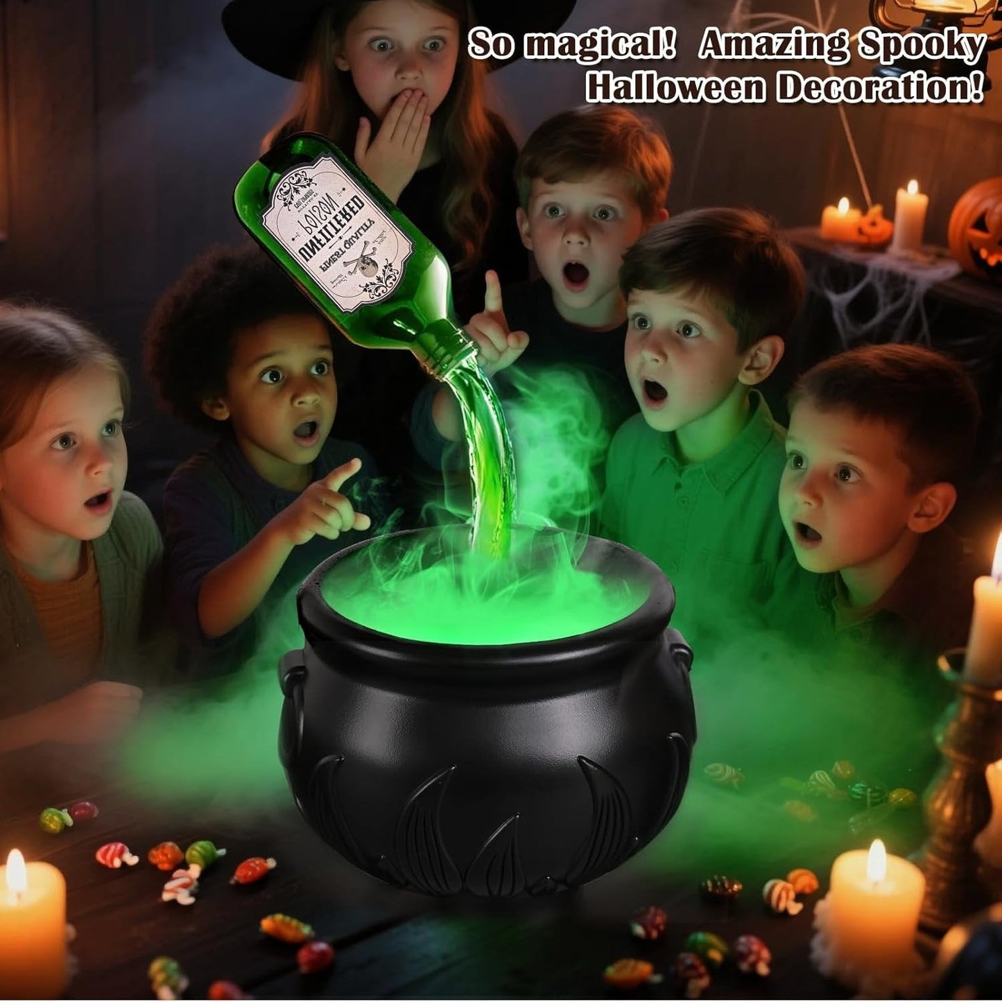 💀Halloween Cauldron Decor with Magic Floating Potion Bottles and Diffuser