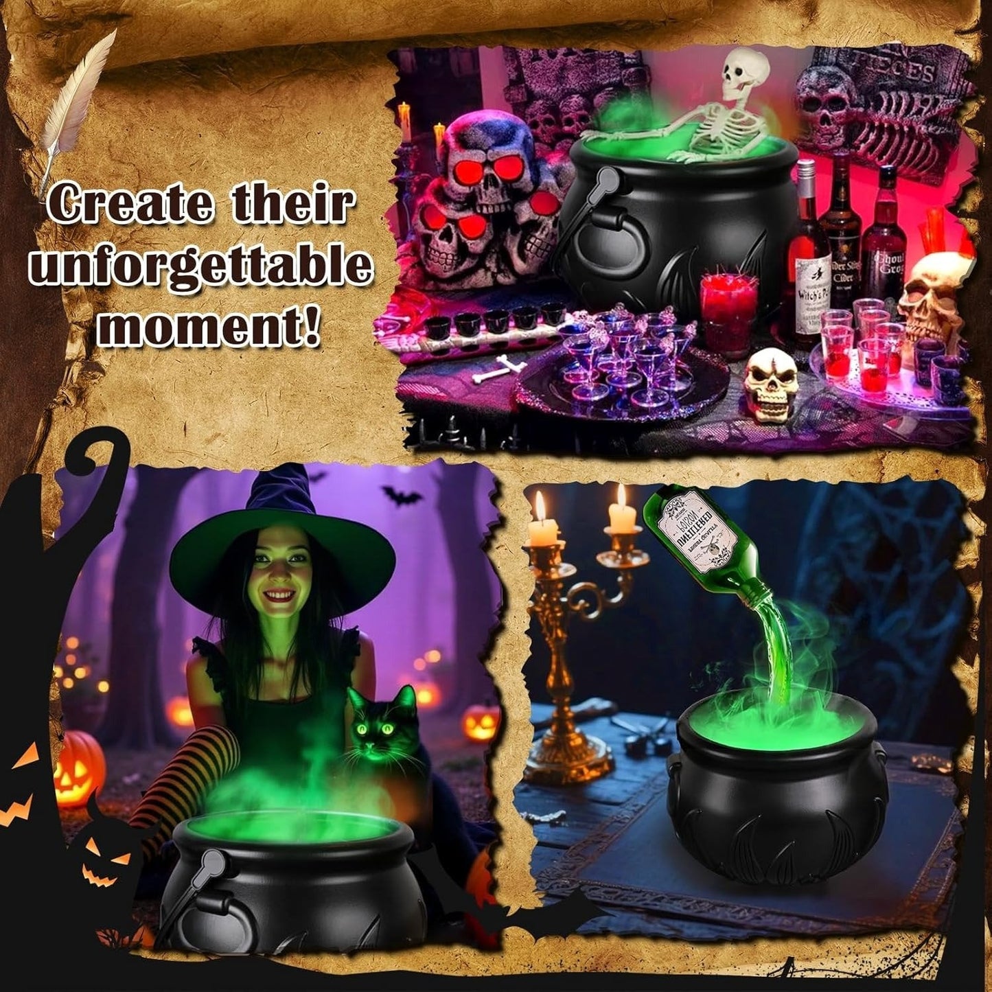 💀Halloween Cauldron Decor with Magic Floating Potion Bottles and Diffuser