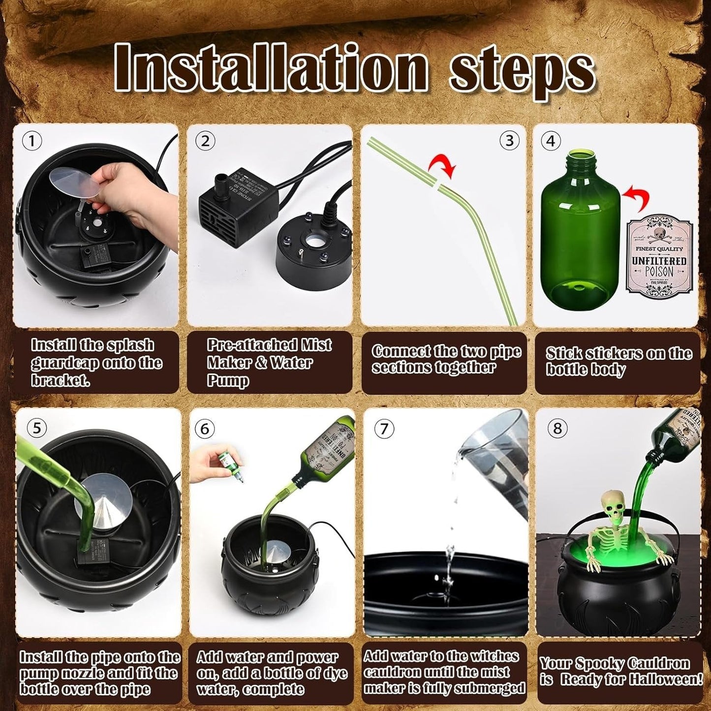 💀Halloween Cauldron Decor with Magic Floating Potion Bottles and Diffuser