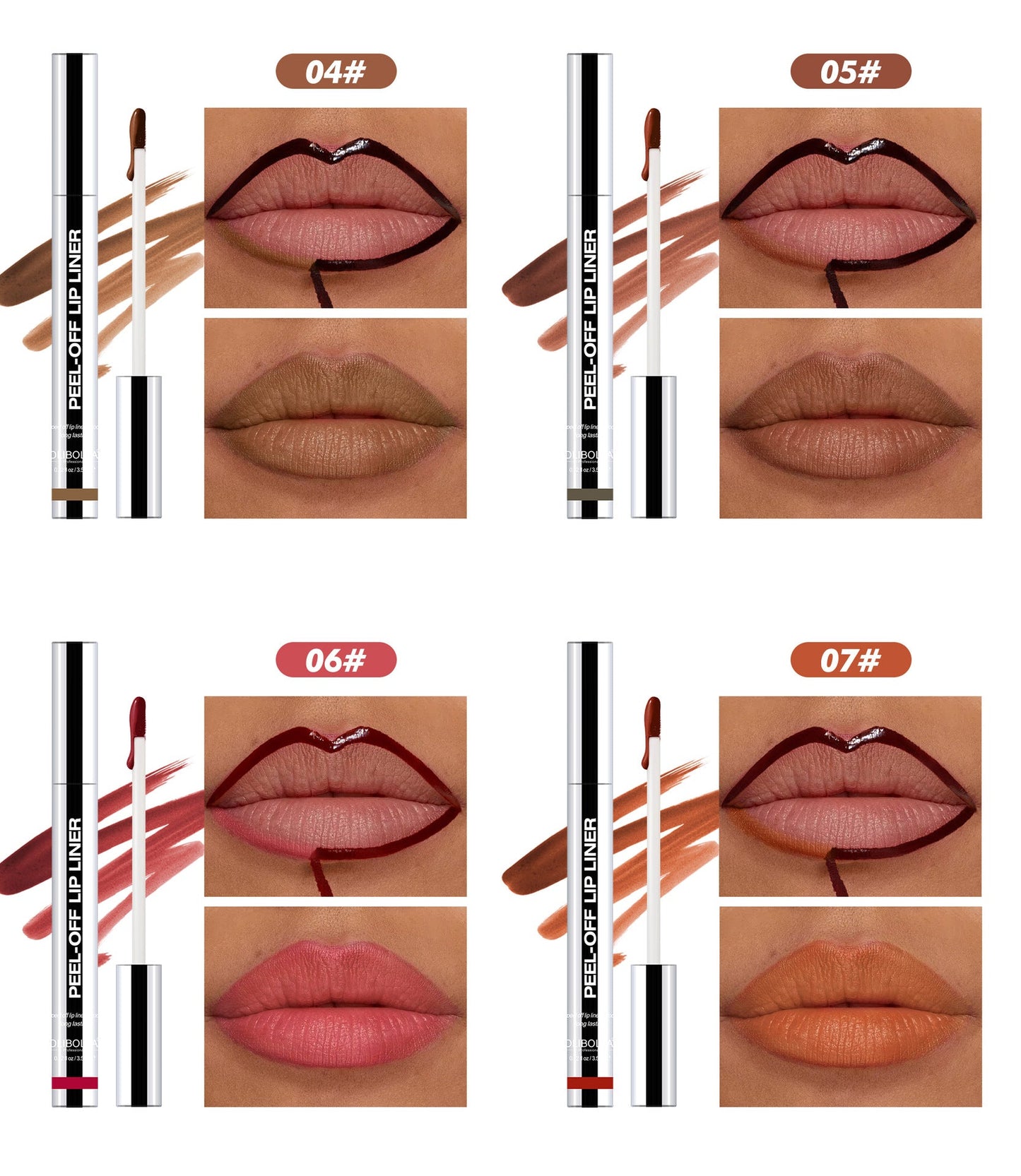 4Pcs Peel Off Lip Liner Stain Set Waterproof Nude Matte Lip Tint