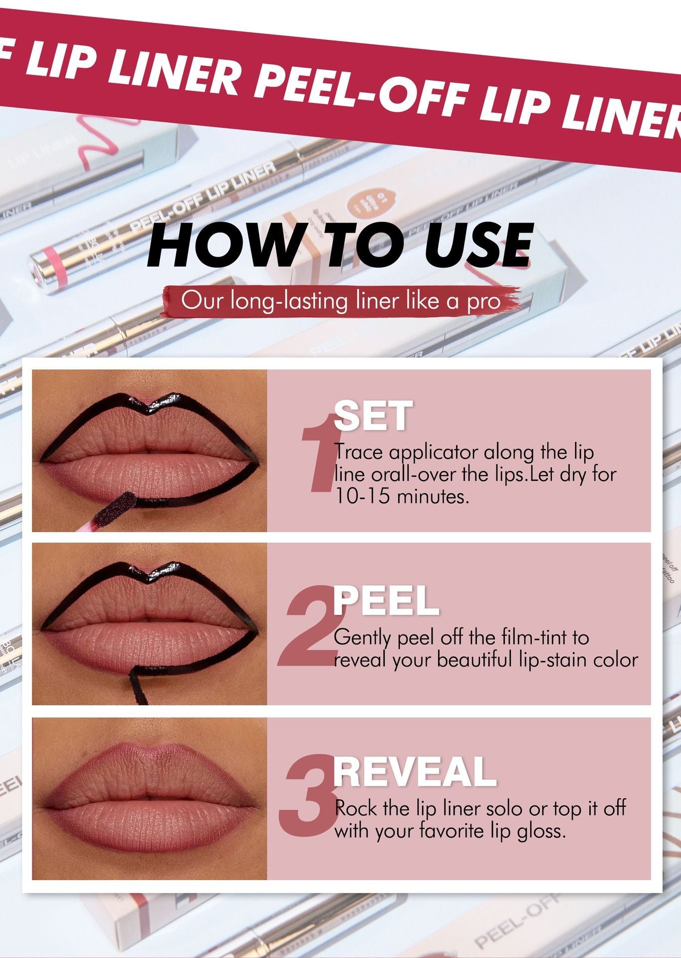 4Pcs Peel Off Lip Liner Stain Set Waterproof Nude Matte Lip Tint