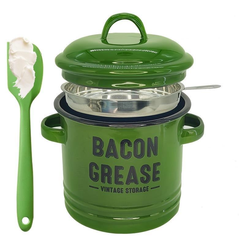 Top Christmas Gift 2025 🎅-42 oz bacon grease container with strainer and food-grade silicone spatula