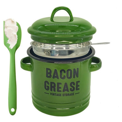 Top Christmas Gift 2025 🎅-42 oz bacon grease container with strainer and food-grade silicone spatula