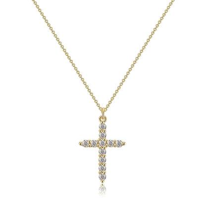Paved Cross Rotated Crown Necklace