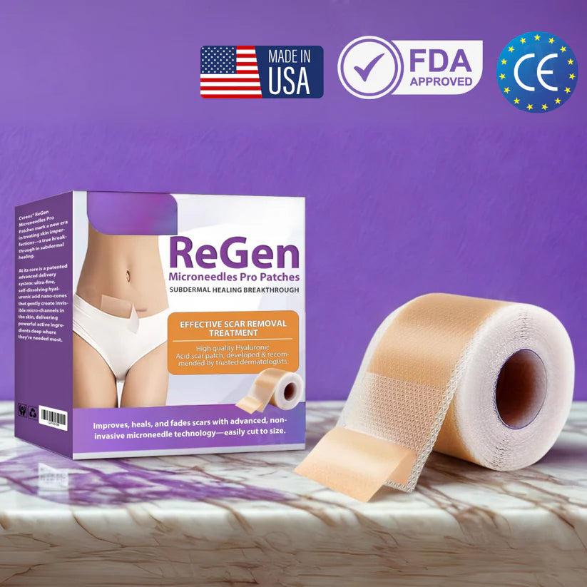 Official Store: ReGen Microneedles Pro Patches with Hyaluronic Acid Nano-Heal Treatment for new and old scars, reduction of surgical scars, stretch marks, keloids, acne, burns, warts, dermatomas, and varicose veins