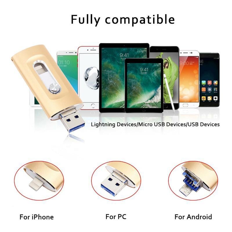 ⚡⚡3 in 1 Flash Drive, Portable High Speed USB 3.0 Memory Storage, OTG Flash Pen Drive with Free Type-C Adapter for Android Phones/PC and More Devices