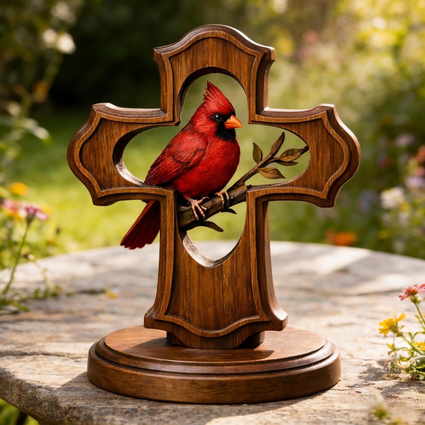 🔥Last Day 50% OFF - ❤️✝️Solid Wood Hand-Carved Cardinal Cross Ornament