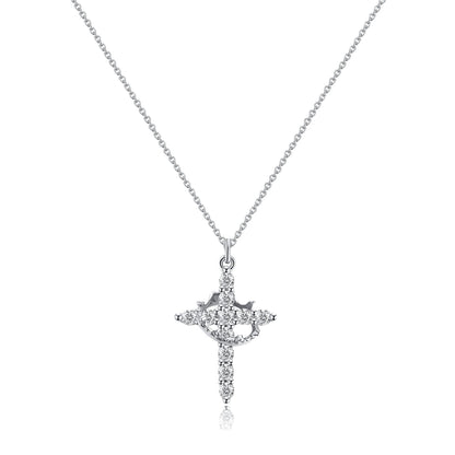 Paved Cross Rotated Crown Necklace