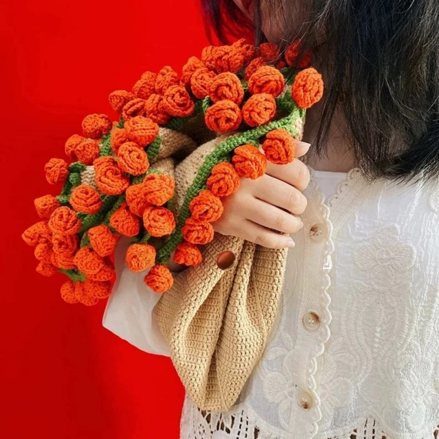 🎁 Hand-Knitted Rose Blanket DIY Kit & Ready-Made Gift