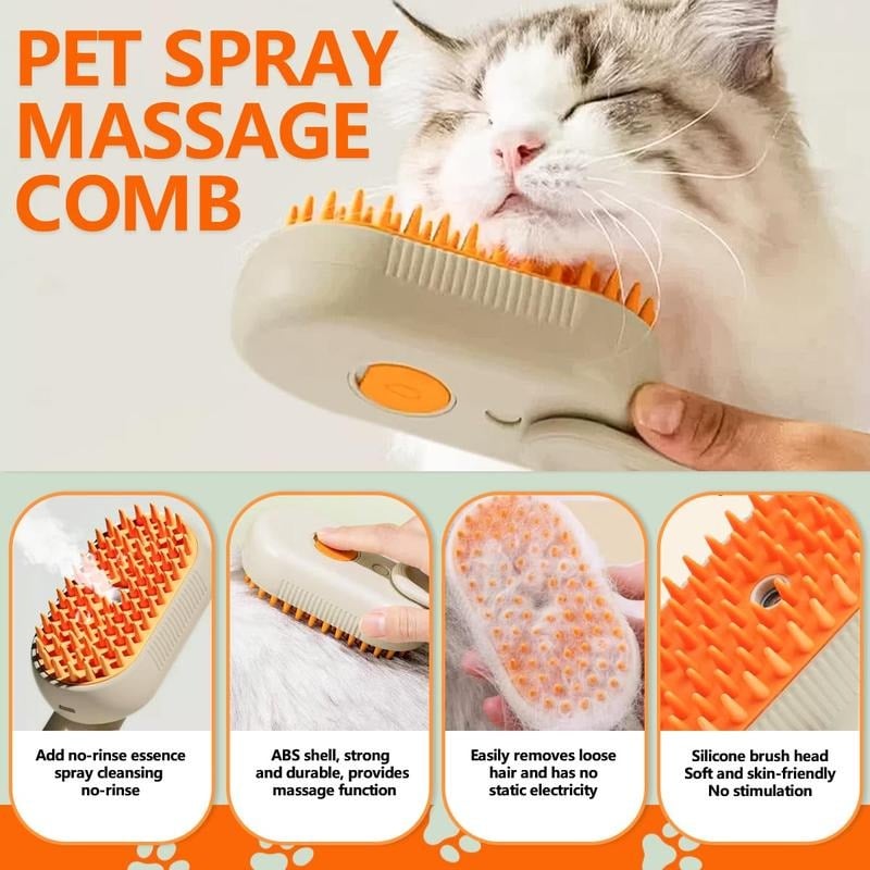 USB Rechargeable Pet Steam Brush – For Deep Clean, Odor Removal & Smooth Hair – Safe for Long, Curly & Short Hair Pets