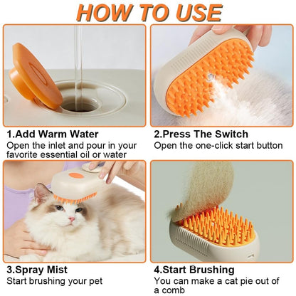 USB Rechargeable Pet Steam Brush – For Deep Clean, Odor Removal & Smooth Hair – Safe for Long, Curly & Short Hair Pets