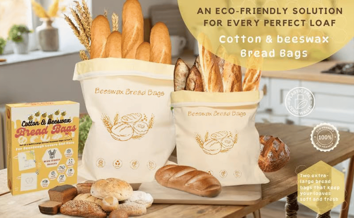 🍞Wide Zipper Access Cotton & Beeswax Bread Bags for Sourdough✨