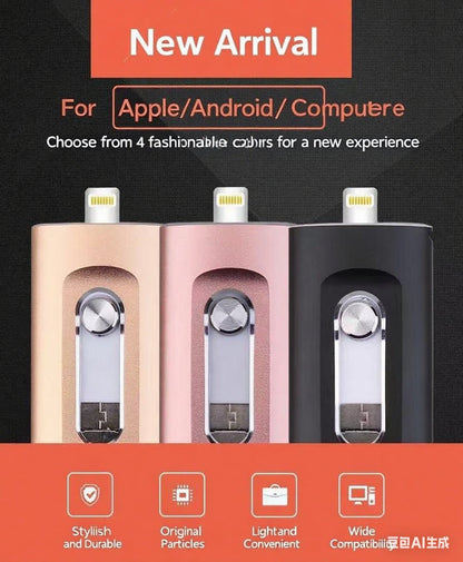 ⚡3 in 1 Flash Drive, Portable High Speed USB 3.0 Memory Storage, OTG Flash Pen Drive with Free Type-C Adapter for Android Phones/PC and More Devices