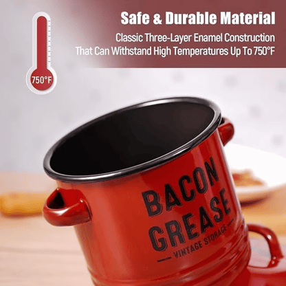 Top Christmas Gift 2025 🎅-42 oz bacon grease container with strainer and food-grade silicone spatula