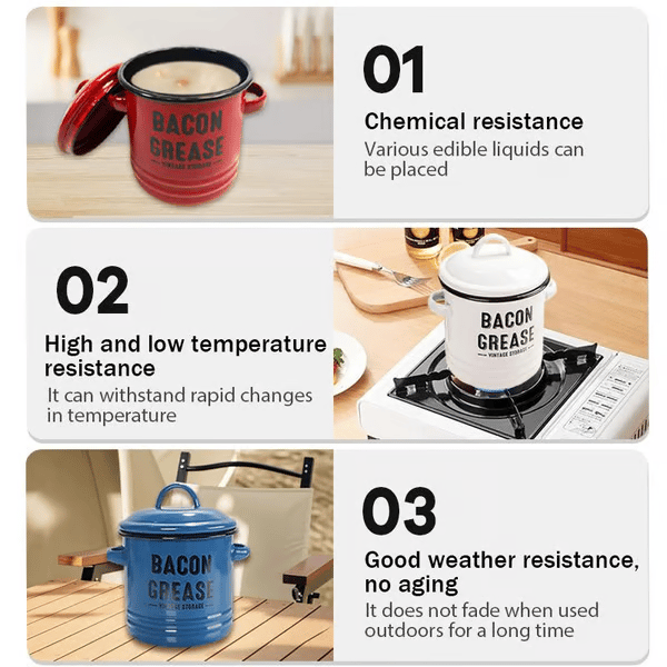 Top Christmas Gift 2025 🎅-42 oz bacon grease container with strainer and food-grade silicone spatula