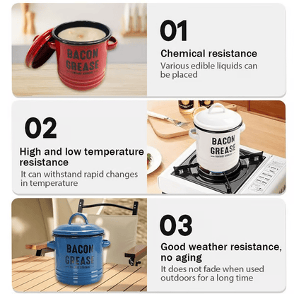 Top Christmas Gift 2025 🎅-42 oz bacon grease container with strainer and food-grade silicone spatula