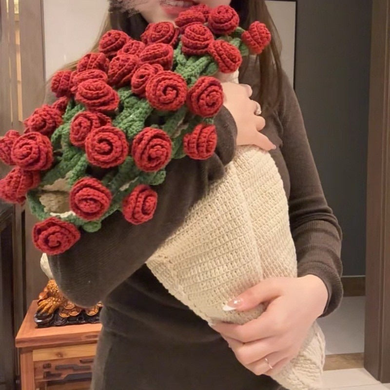 🎁 Hand-Knitted Rose Blanket DIY Kit & Ready-Made Gift