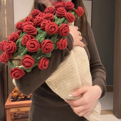 🎁 Hand-Knitted Rose Blanket DIY Kit & Ready-Made Gift