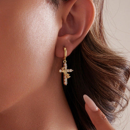 Paved Cross Rotated Crown Necklace