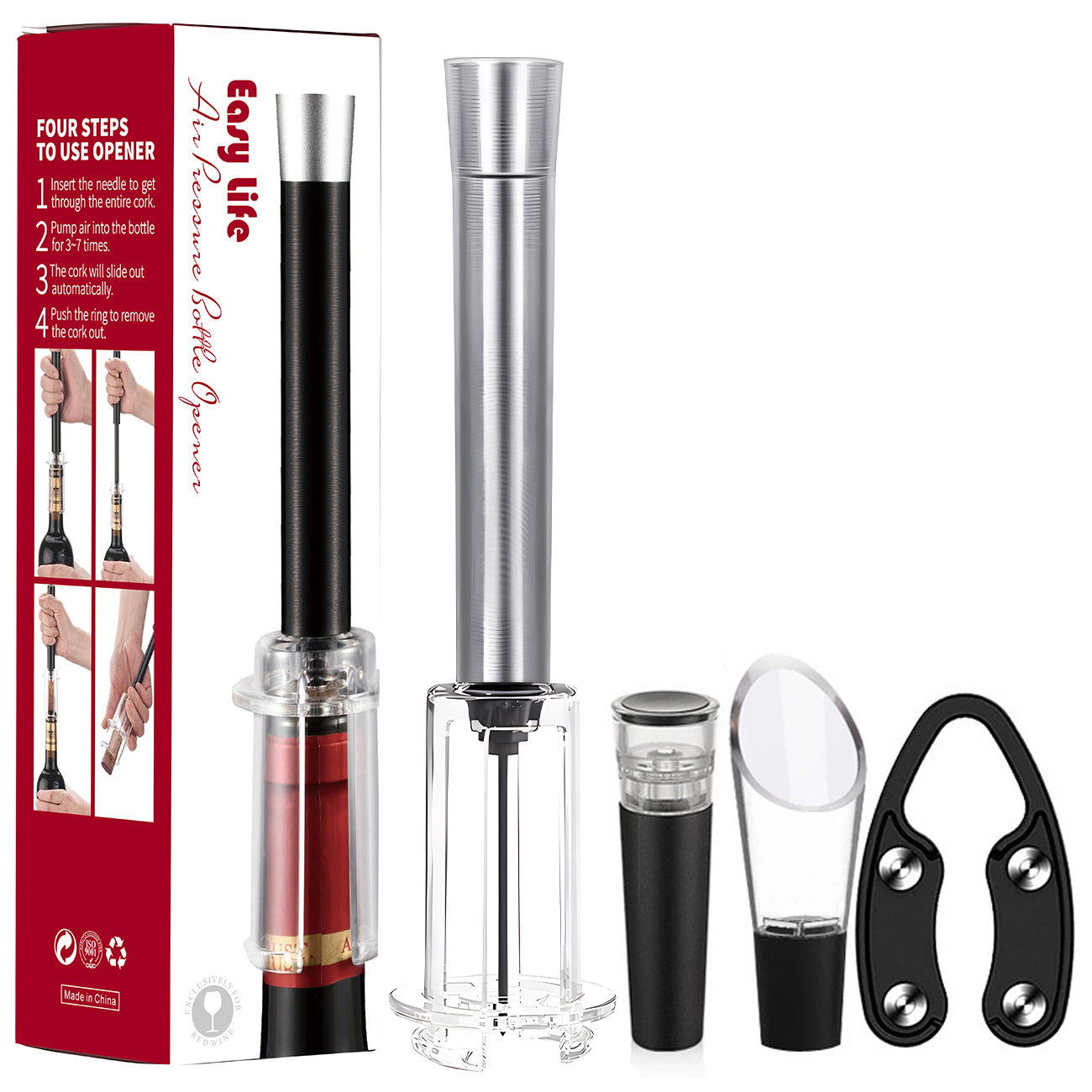 🍷Air Pump Wine Opener Set – 4-Piece Wino On-The-Go Set