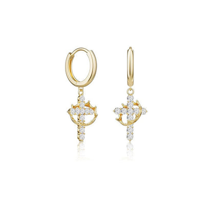 Paved Cross Rotated Crown Necklace