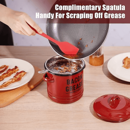 Top Christmas Gift 2025 🎅-42 oz bacon grease container with strainer and food-grade silicone spatula