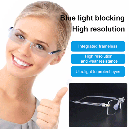 🔥Metal Frameless Highgrade Reading Glasses👍Blocks Blue Light, Radiation, and ultraviolet rays, Relieves Eye Fatigue👓️