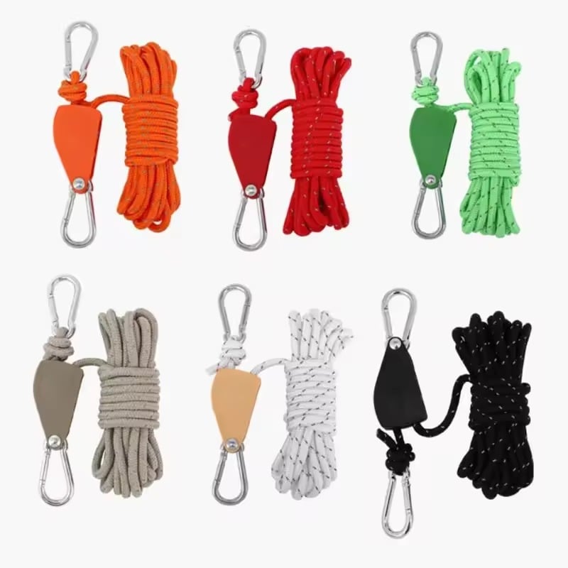 💥Outdoor Windproof RopeCamping Wind Rope Pulley Tie Down Strap with Carabiner, 4M Durable Nylon Rope💥